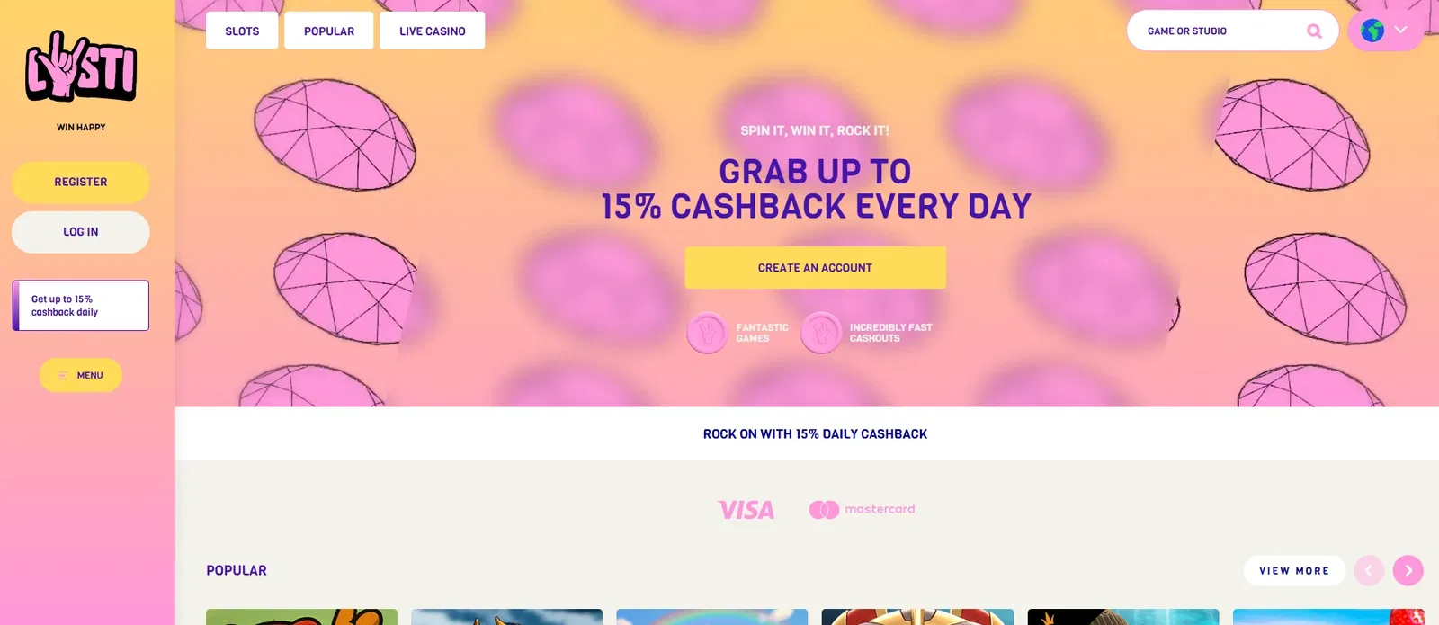 Lysti Casino skärmdump